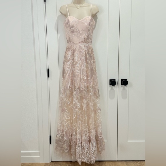Dress The Population Anabel Sequin Sweetheart Gown Pink Floral XS Prom Bridal - Picture 3 of 12